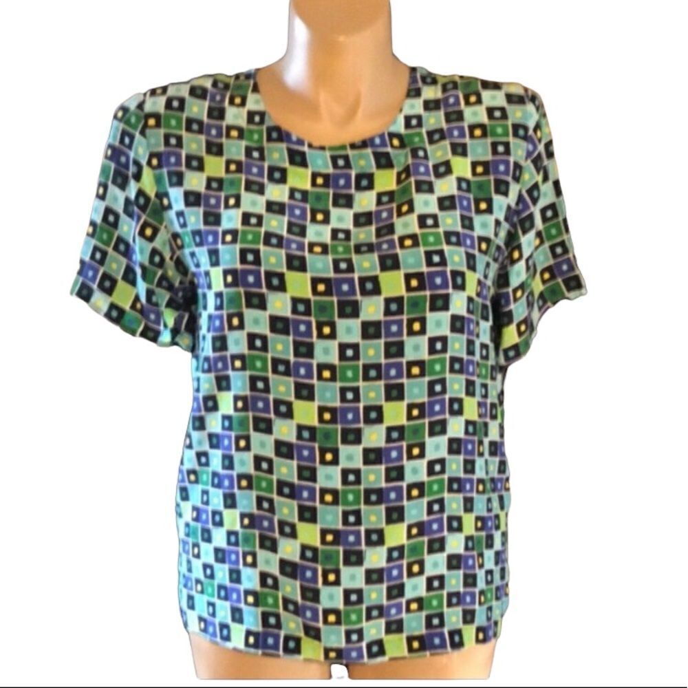 Kim Rogers 100% Silk Top Size LARGE Blue & Green